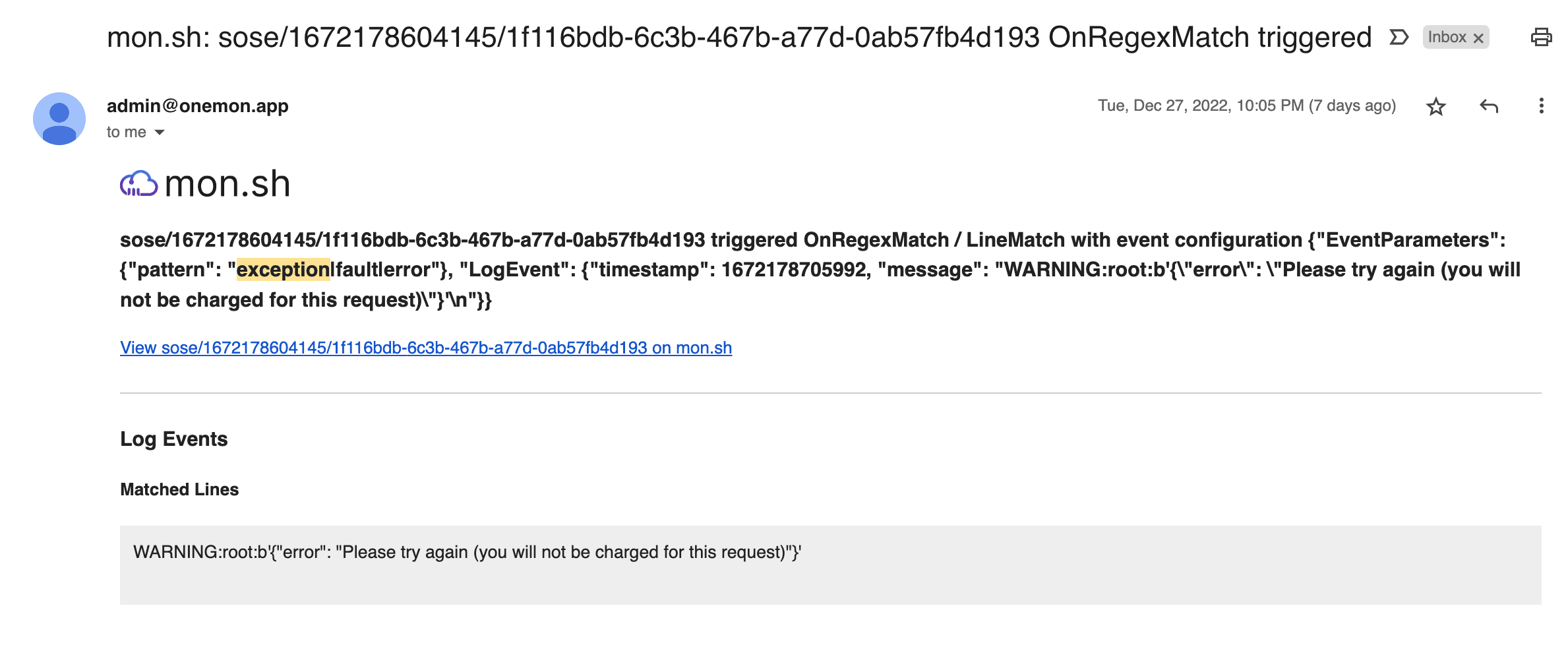 regex event matched email notification